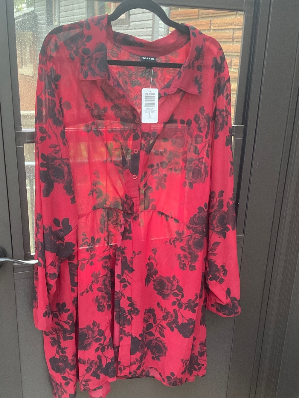 torrid Red Sheer Floral Tie-Waist Tunic